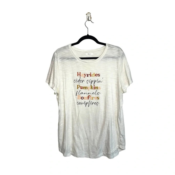 Maurices White Hayrides Pumpkin Bonfires Short Sleeve Graphic Tee Large Women’s - Picture 2 of 12